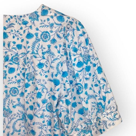 Draper James Womens Top Sz Large V-Neck Puff Sleeves Blue Paisley Cottagecore - Picture 6 of 11